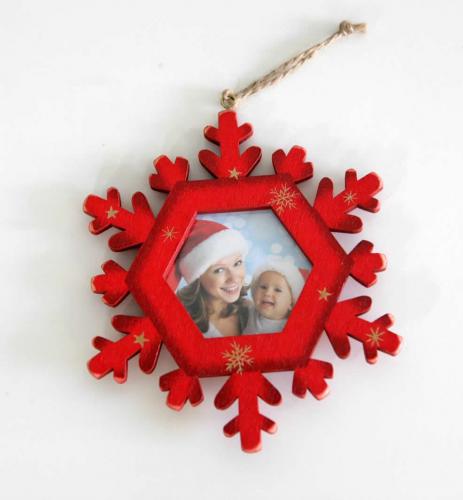 Addobbo in legno per albero di Natale - fiocco rosso da personalizzare con foto
