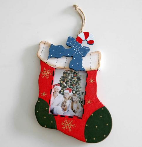 Addobbo in legno per albero di Natale - calza da personalizzare con foto